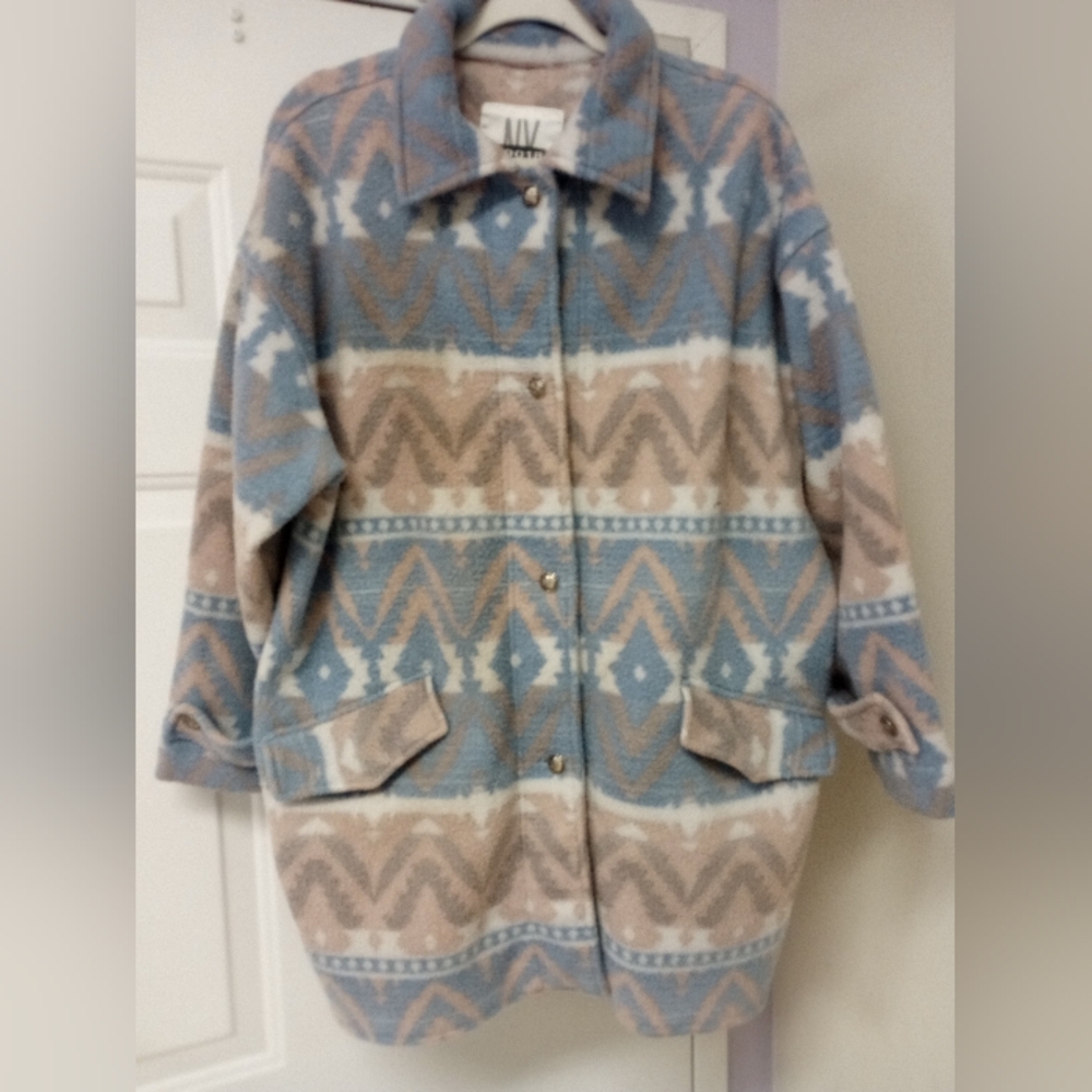 Vintage NY 10018 Blue and Tan Patterned Coat